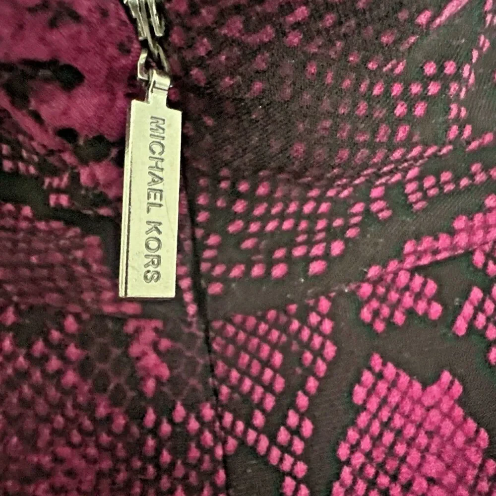 Michael Kors Women's Snakeskin-Print Sleeveless Midi Dress Fuchsia L (NO BELT)